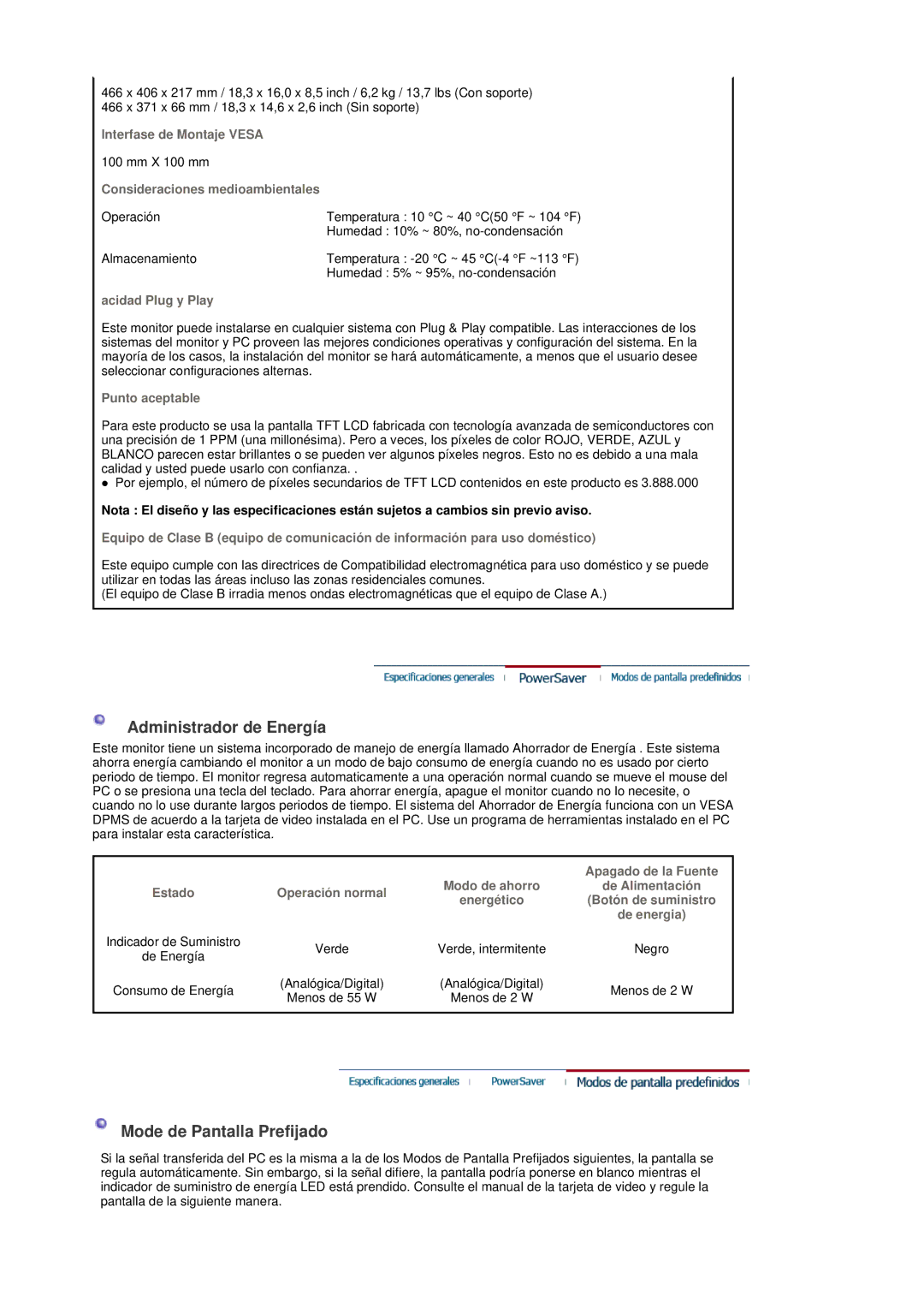 Samsung LS19DOVSS/EDC manual Administrador de Energía 