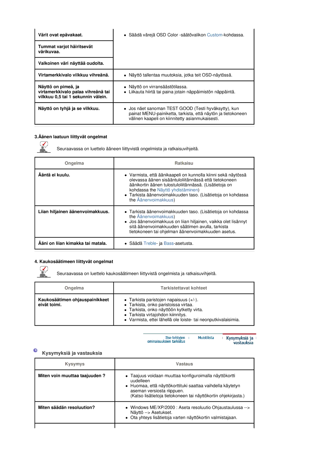 Samsung LS19DOVSS/EDC manual Kysymyksiä ja vastauksia, Ongelma, Kysymys 