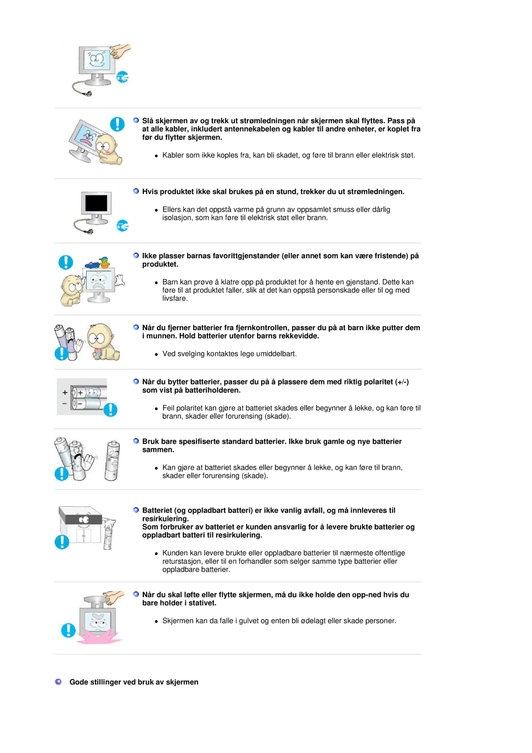 Samsung LS19DOVSS/EDC manual Gode stillinger ved bruk av skjermen 