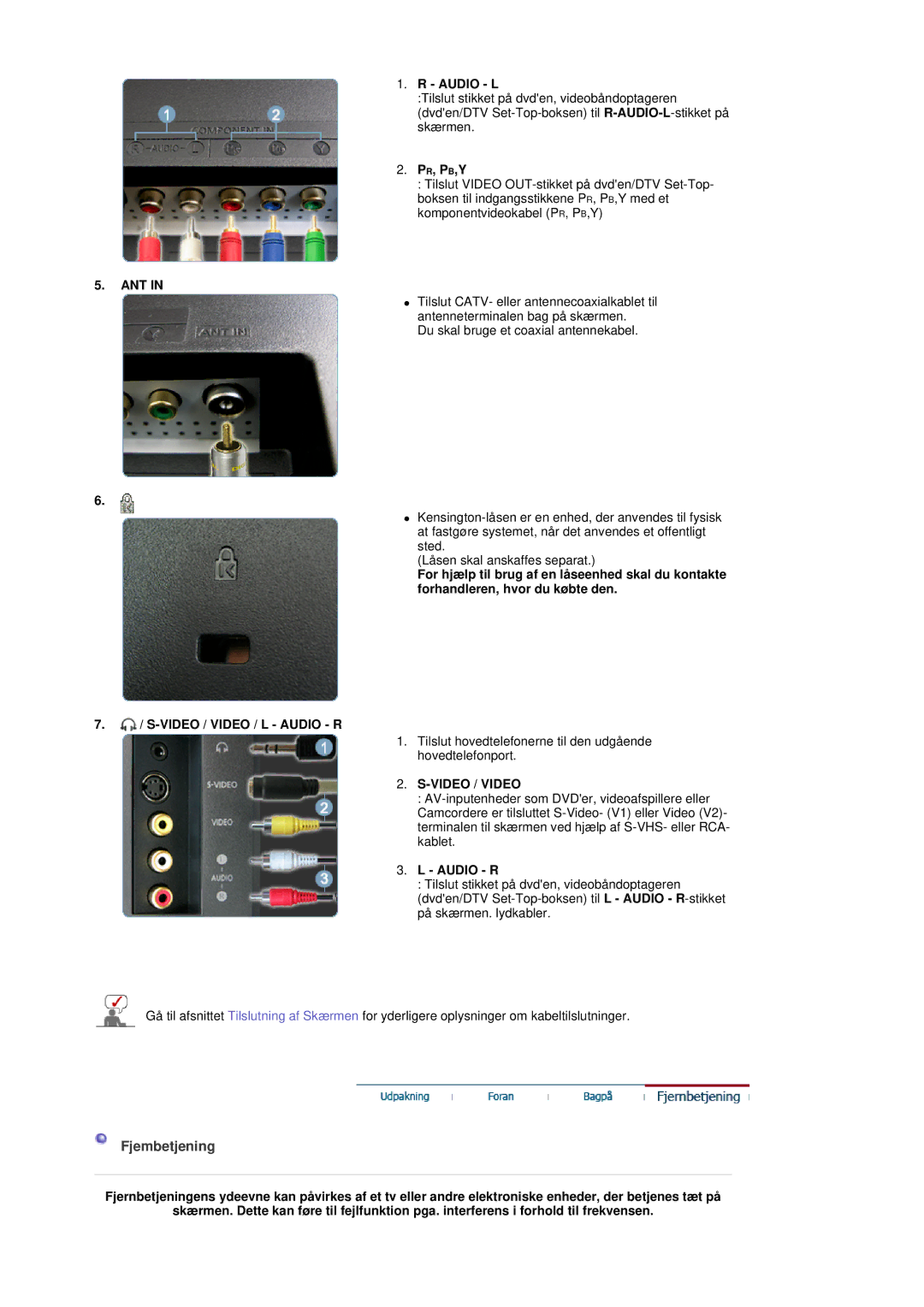 Samsung LS19DOVSS/EDC manual Fjembetjening, Audio L, Pr, Pb,Y, Audio R 