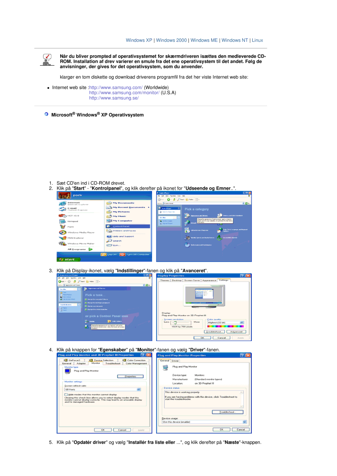 Samsung LS19DOVSS/EDC manual Microsoft Windows XP Operativsystem 