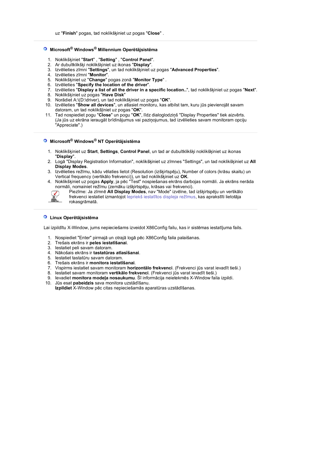 Samsung LS19DOVSS/EDC manual Microsoft Windows Millennium Operētājsistēma, Microsoft Windows NT Operētājsistēma 