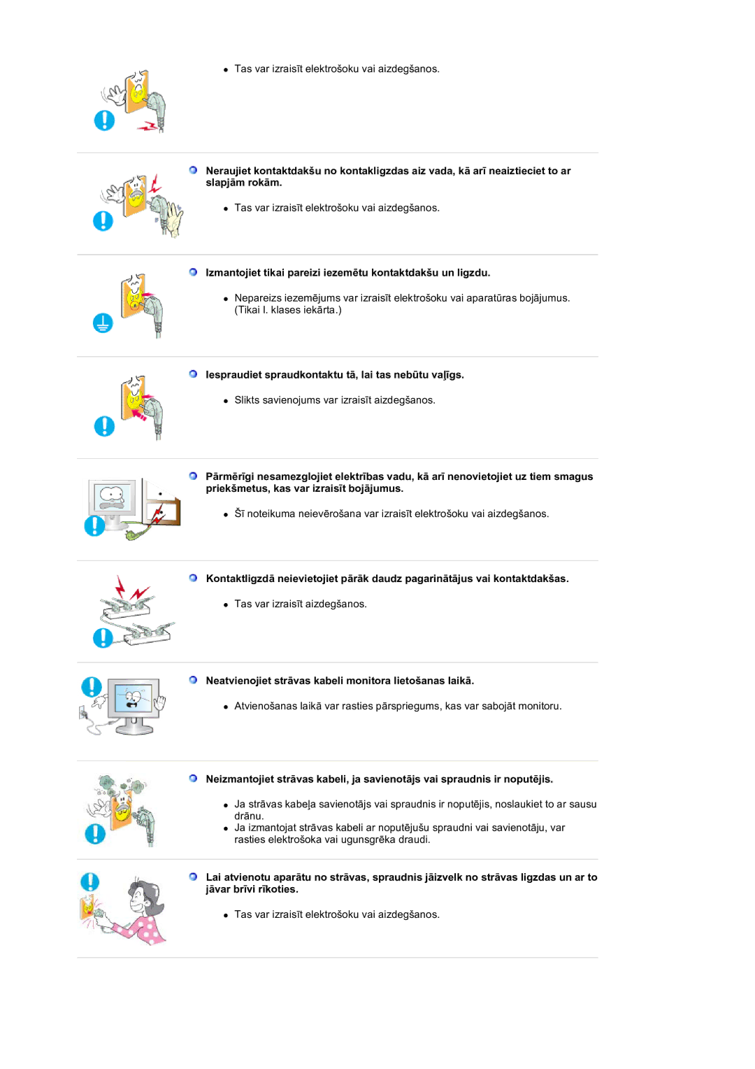 Samsung LS19DOVSS/EDC manual Izmantojiet tikai pareizi iezemētu kontaktdakšu un ligzdu 