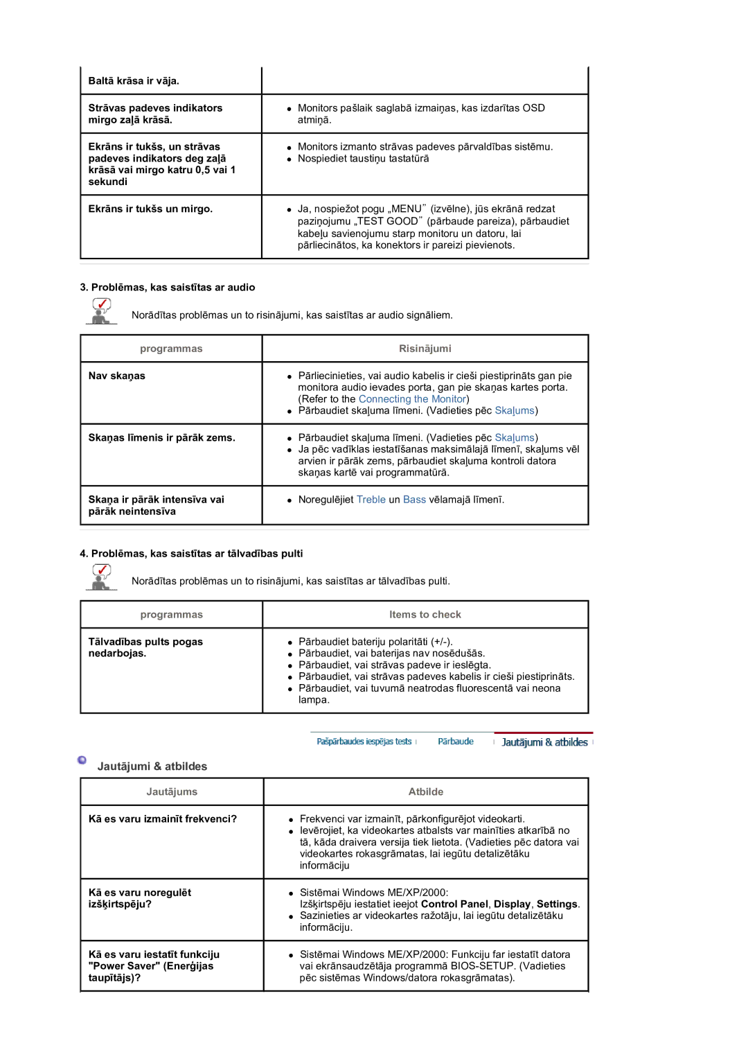 Samsung LS19DOVSS/EDC manual Jautājumi & atbildes, Programmas, Jautājums, Items to check, Atbilde 