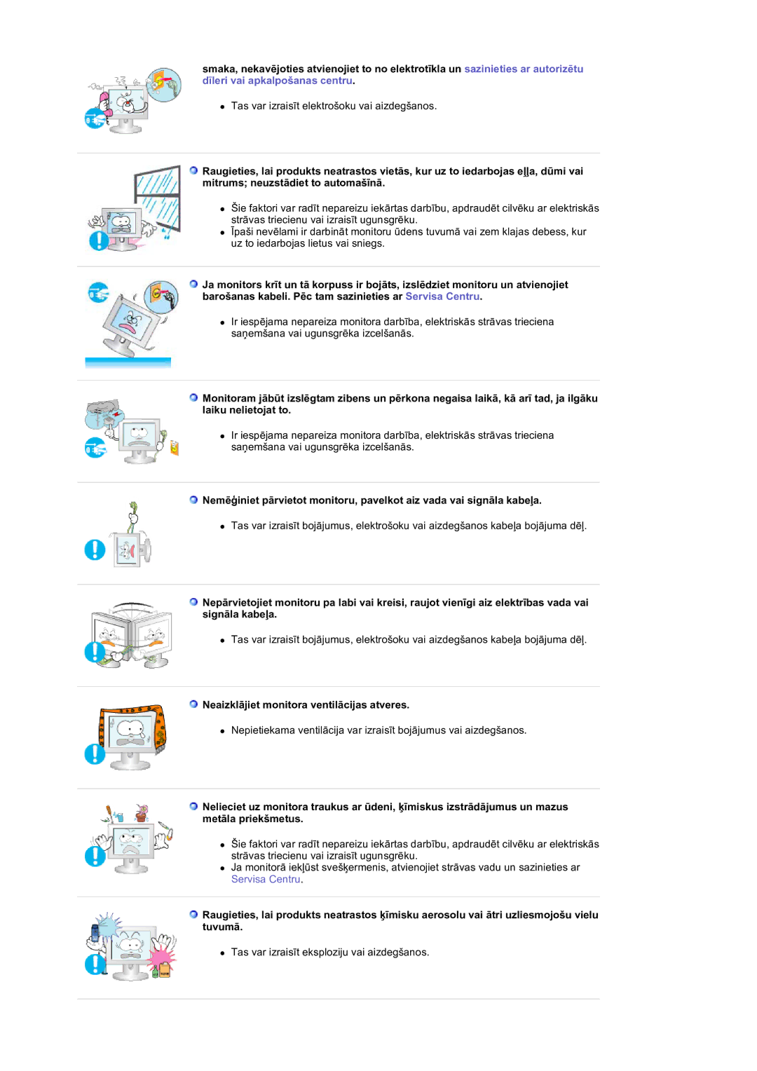 Samsung LS19DOVSS/EDC manual Neaizklājiet monitora ventilācijas atveres 