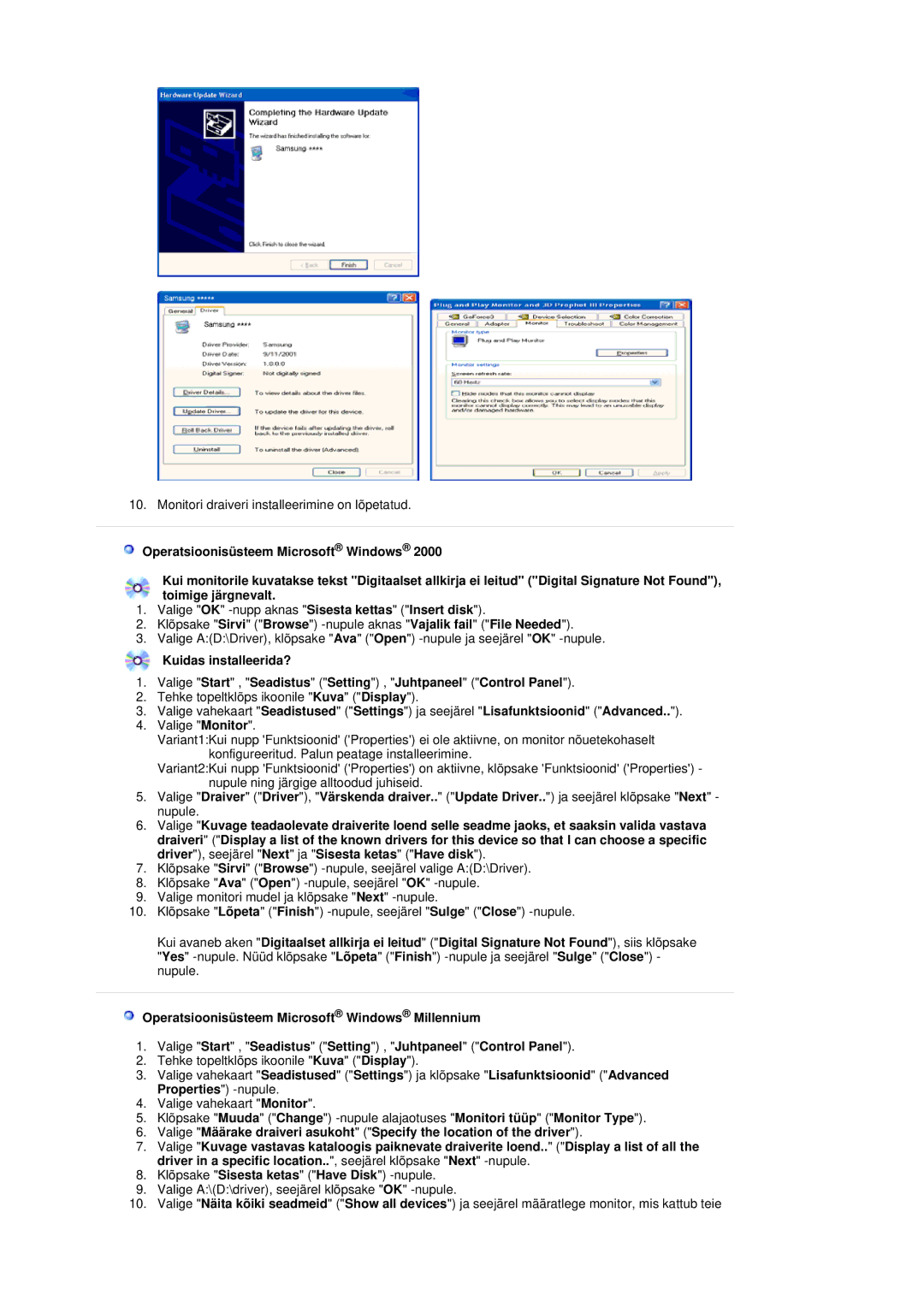 Samsung LS19DOVSS/EDC manual Monitori draiveri installeerimine on lõpetatud 