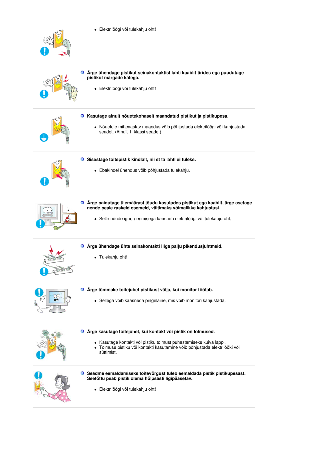 Samsung LS19DOVSS/EDC manual Sisestage toitepistik kindlalt, nii et ta lahti ei tuleks 