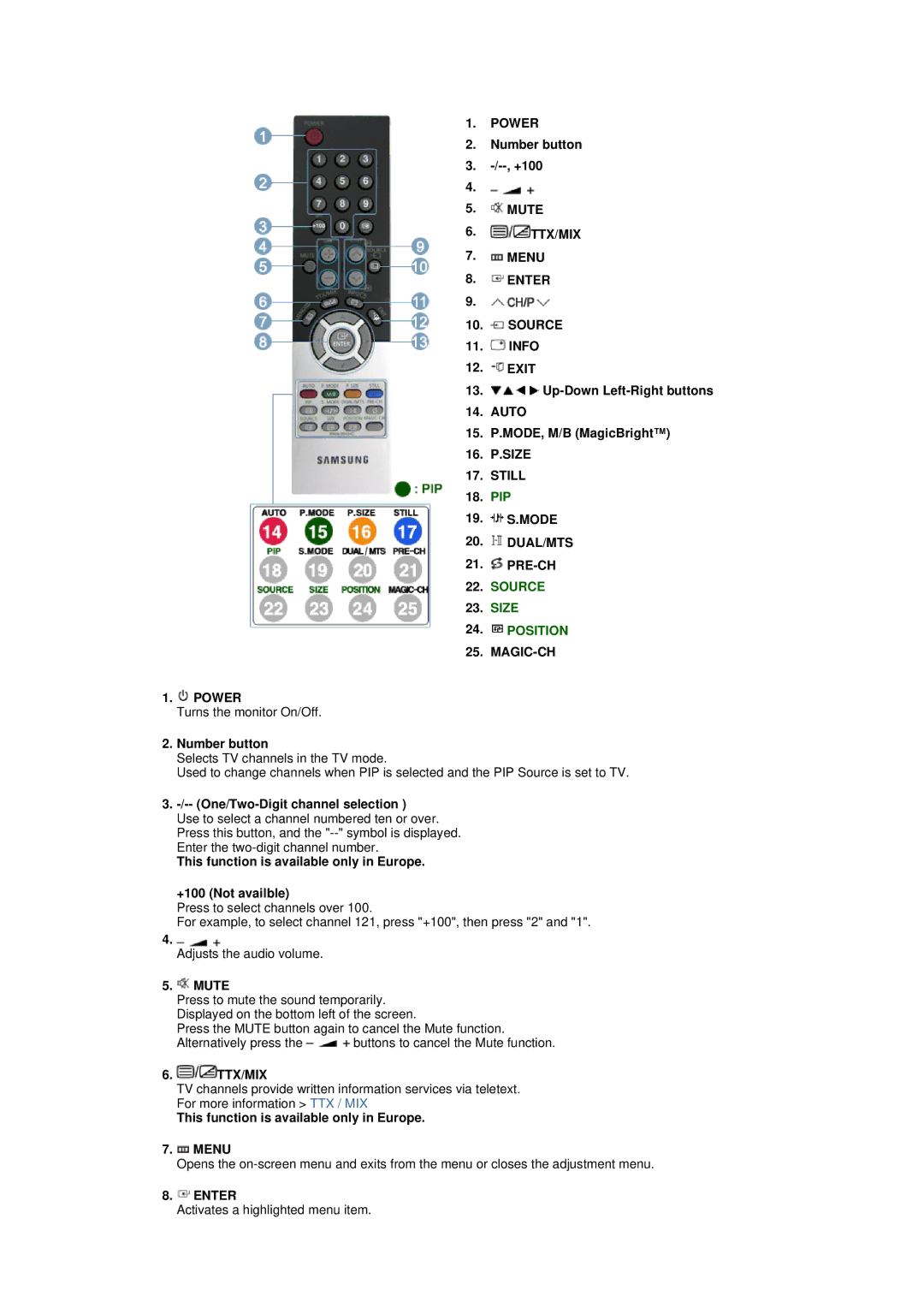 Samsung LS19DOVSS/EDC, LS19DOVSSK/EDC, LS19DOVSSZ/EDC, LS19DOVSS6/EDC, LS19DOVSSY/EDC Ttx/Mix, Still, MAGIC-CH Power, Enter 