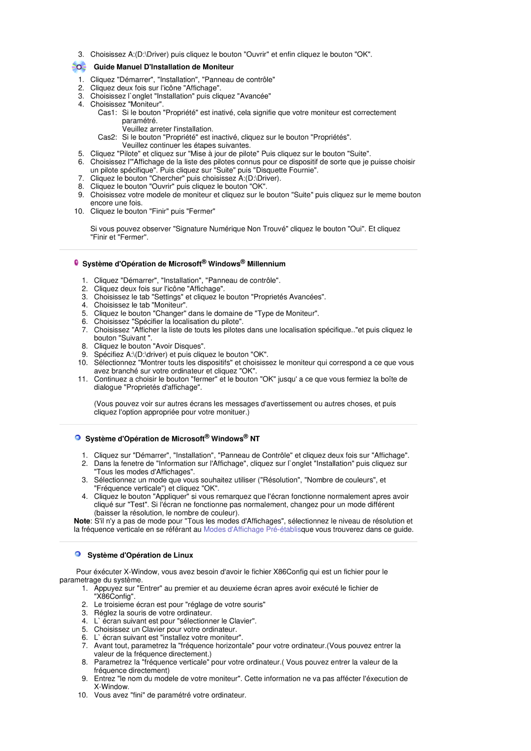 Samsung LS19DOVSSK/EDC manual Guide Manuel DInstallation de Moniteur, Système dOpération de Microsoft Windows Millennium 