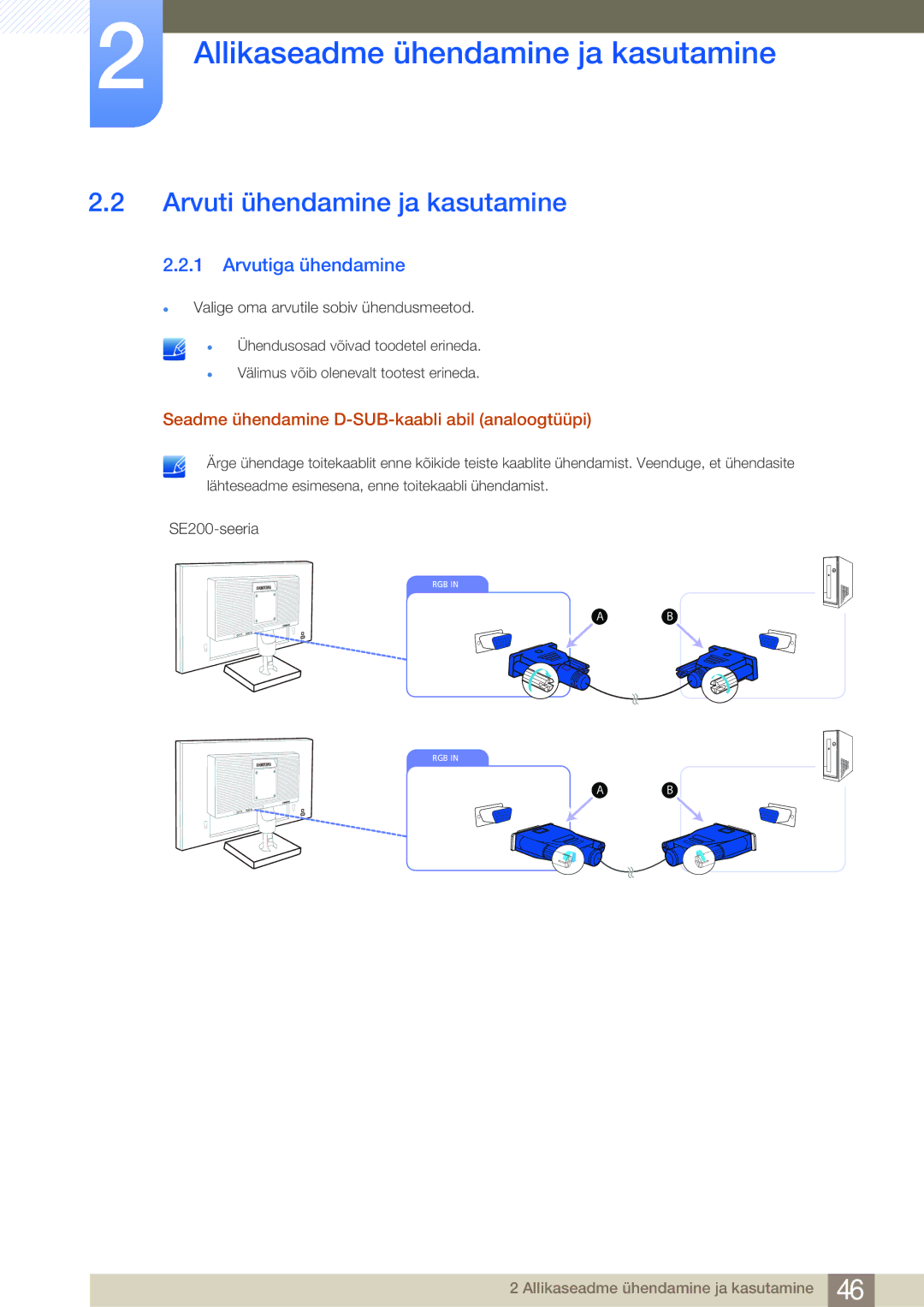 Samsung LS22E45UDW/EN, LS19E45KBW/EN, LS27E45KBS/EN, LS22E45UDWG/EN Arvuti ühendamine ja kasutamine, Arvutiga ühendamine 