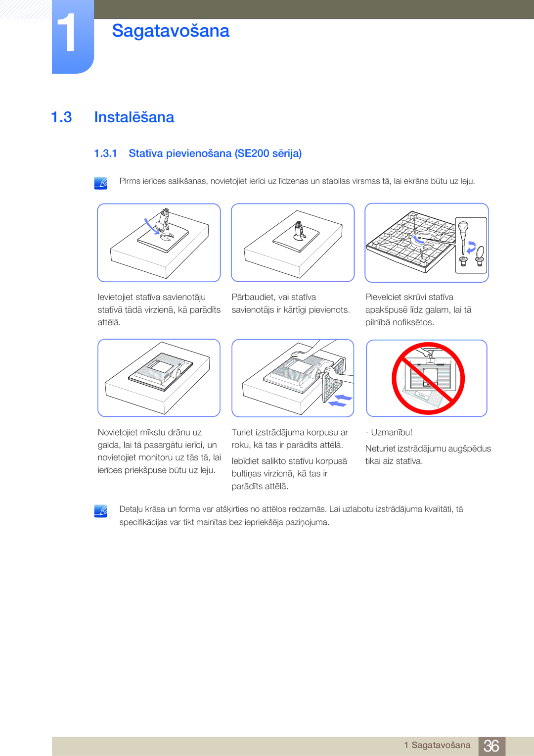 Samsung LS22E45KBSV/EN, LS19E45KBW/EN, LS27E45KBS/EN, LS22E45UDWG/EN manual Instalēšana, Statīva pievienošana SE200 sērija 