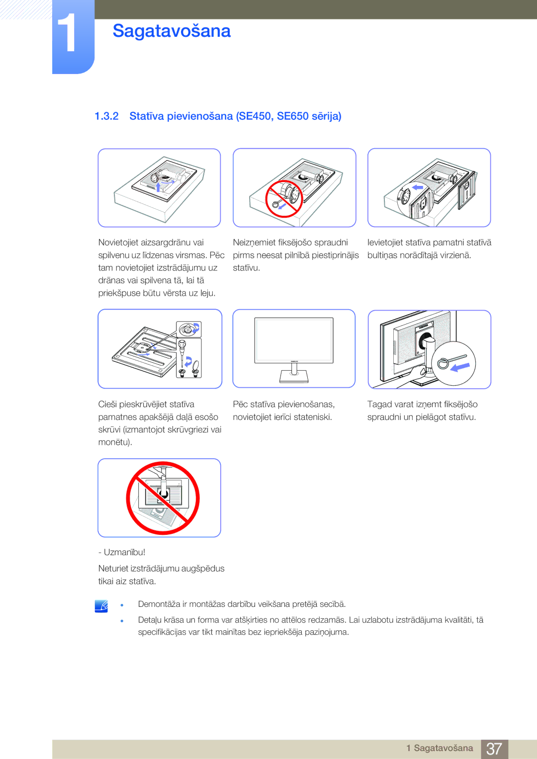 Samsung LS22E45KBWV/EN, LS19E45KBW/EN, LS27E45KBS/EN, LS22E45UDWG/EN, LS22E45KMSV/EN Statīva pievienošana SE450, SE650 sērija 