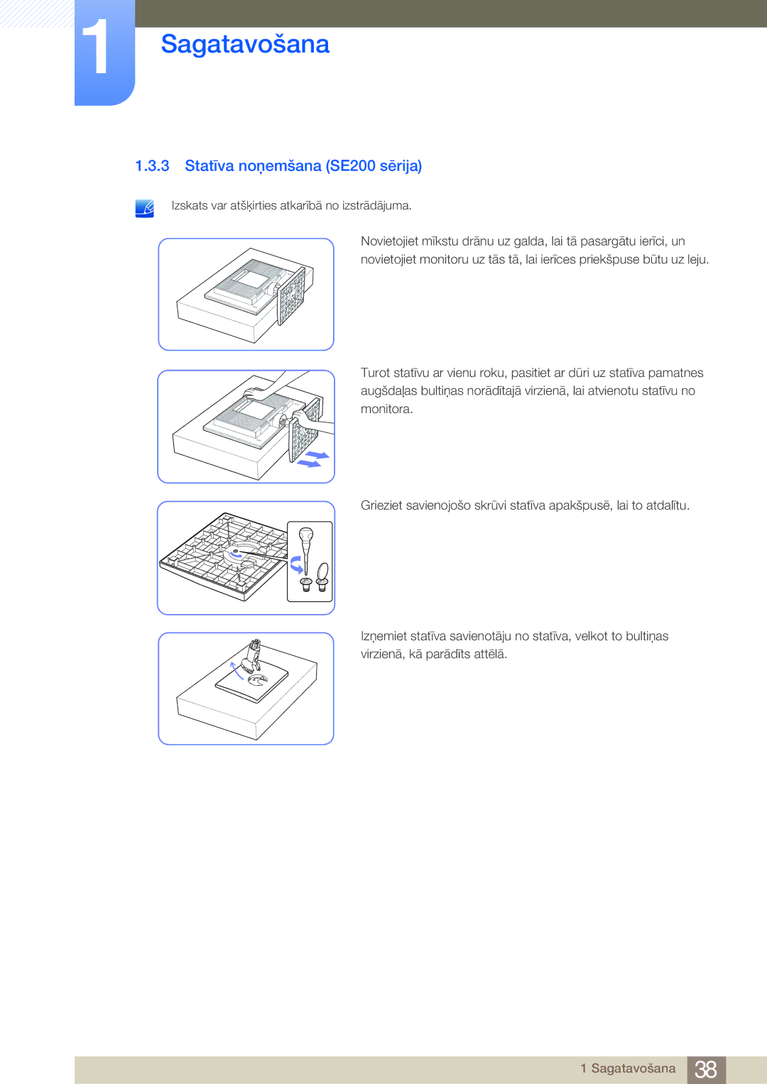 Samsung LS24E45UFS/EN, LS19E45KBW/EN, LS27E45KBS/EN, LS22E45UDWG/EN, LS22E45KMSV/EN manual Statīva noņemšana SE200 sērija 