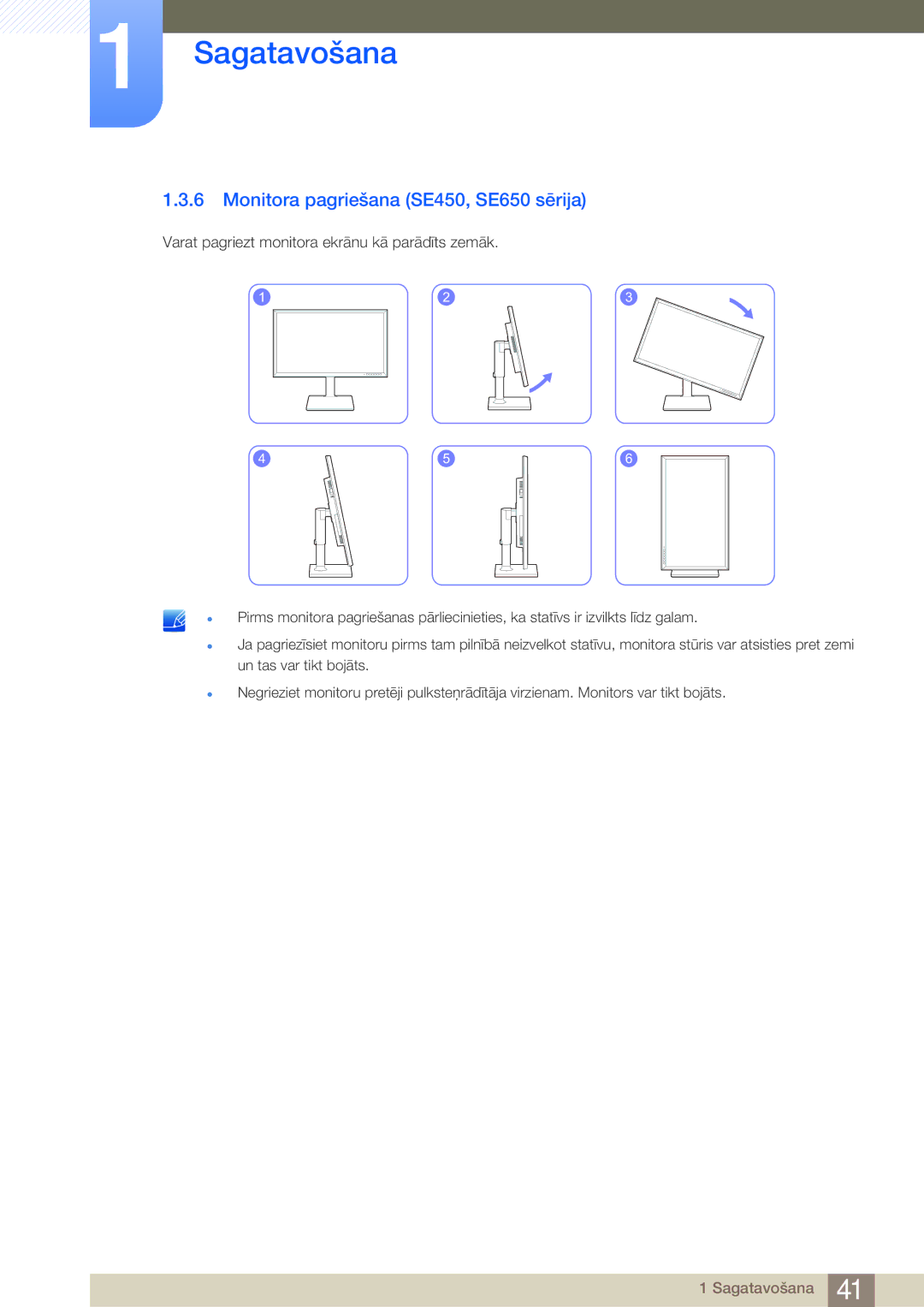 Samsung LS22E45KMWV/EN, LS19E45KBW/EN, LS27E45KBS/EN, LS22E45UDWG/EN, LS22E45KMSV/EN Monitora pagriešana SE450, SE650 sērija 