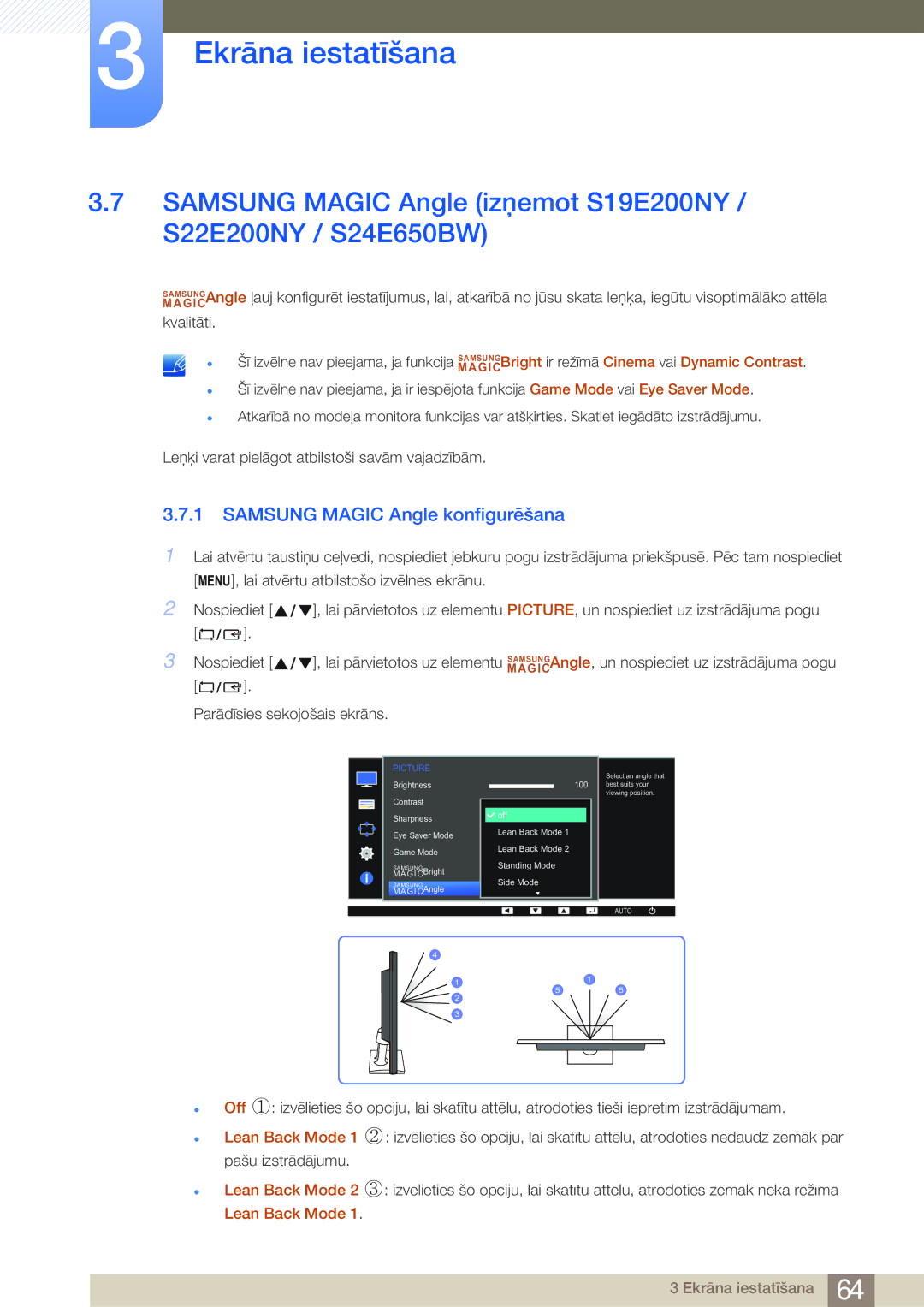 Samsung LS19E45KBW/EN, LS27E45KBS/EN, LS22E45UDWG/EN, LS22E45KMSV/EN, LS22E45KBSV/EN manual Samsung Magic Angle konfigurēšana 