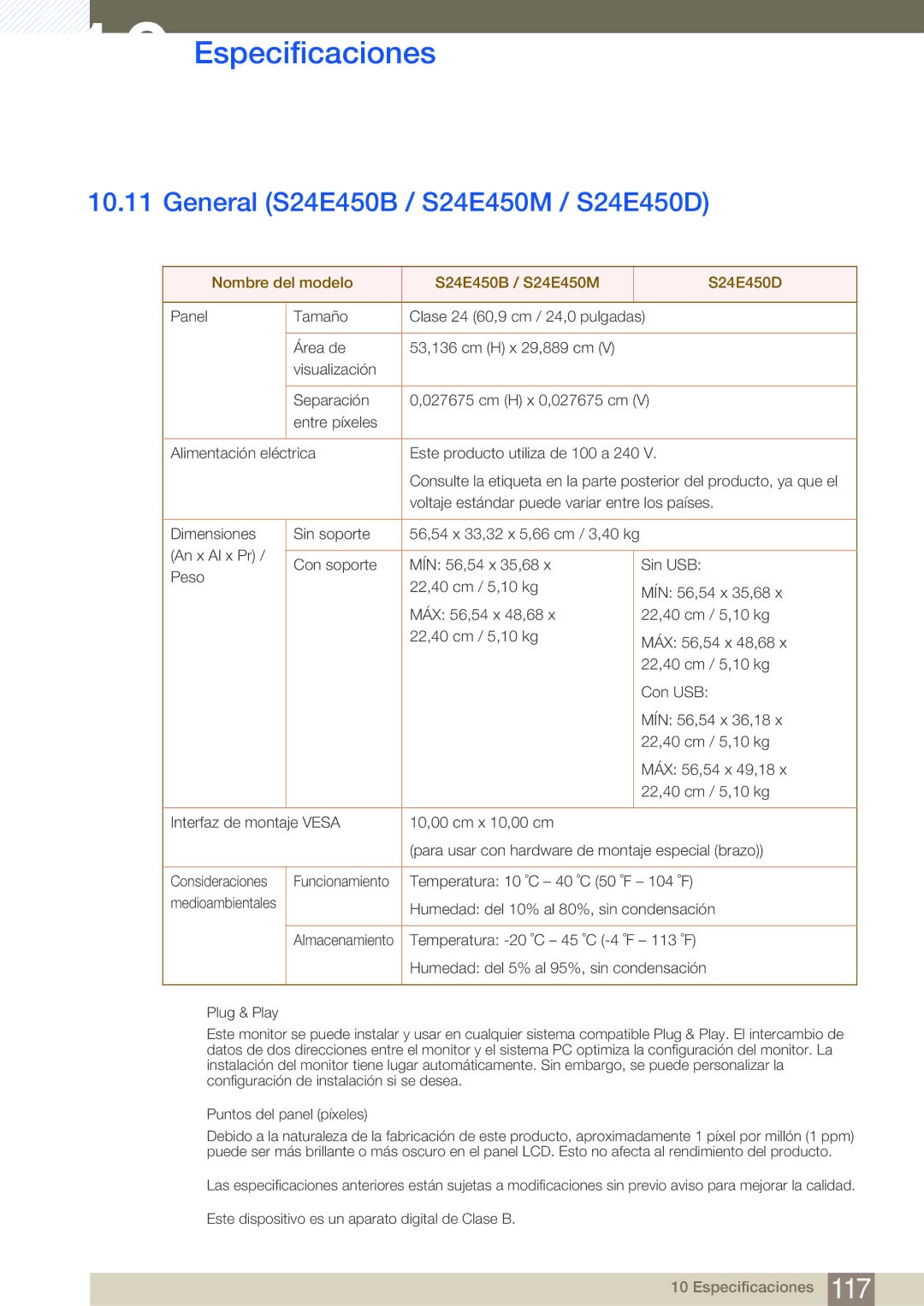 Samsung LS27E45KBH/EN manual General S24E450B / S24E450M / S24E450D, Nombre del modelo S24E450B / S24E450M S24E450D 