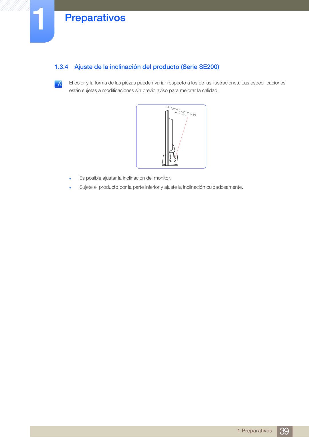 Samsung LS24E45KBSV/EN, LS19E45KMW/EN, LS19E45KBW/EN, LS27E45KBS/EN manual Ajuste de la inclinación del producto Serie SE200 