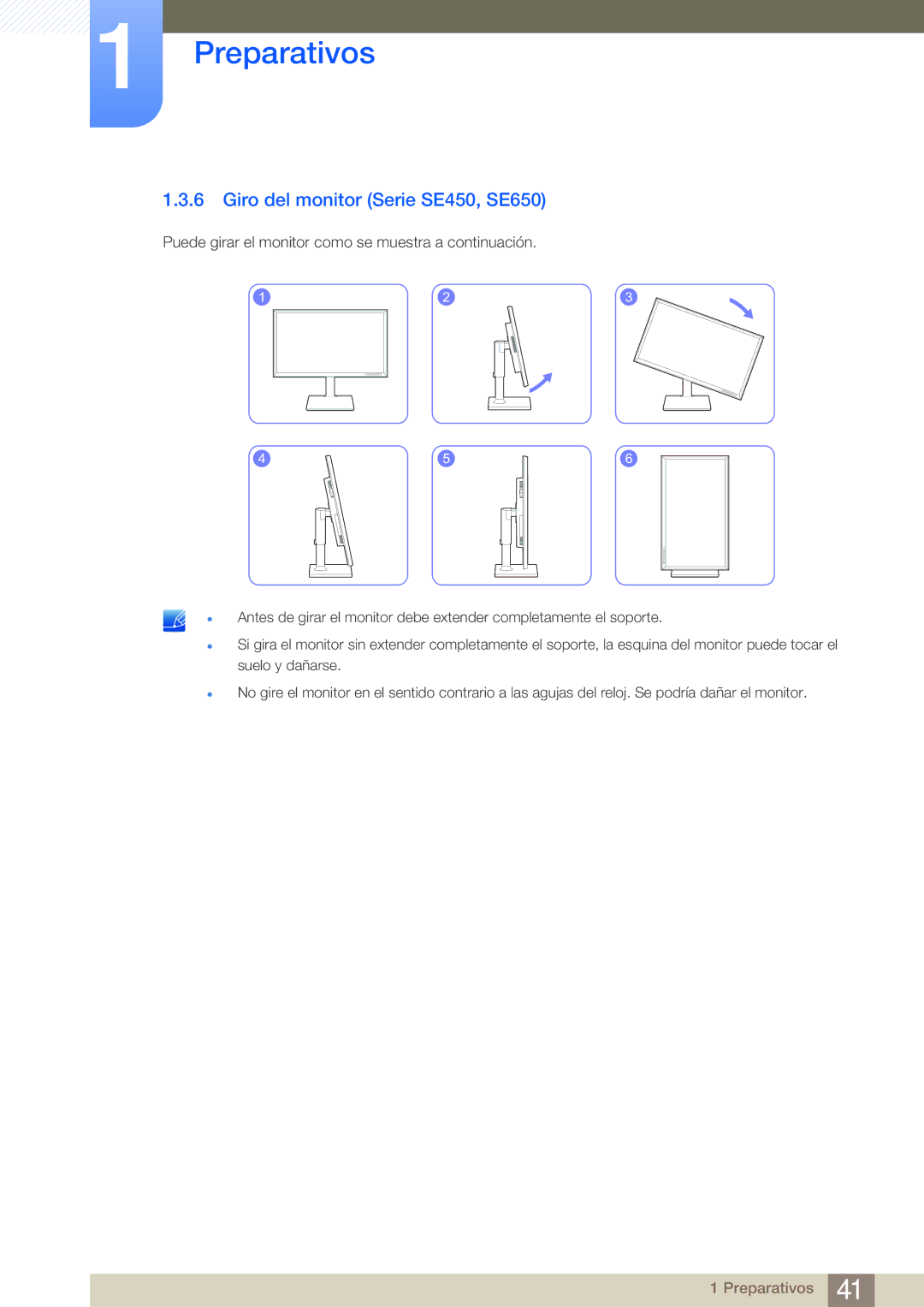 Samsung LS24E65KBWV/EN, LS19E45KMW/EN, LS19E45KBW/EN, LS27E45KBS/EN, LS22E45KMSV/EN manual Giro del monitor Serie SE450, SE650 