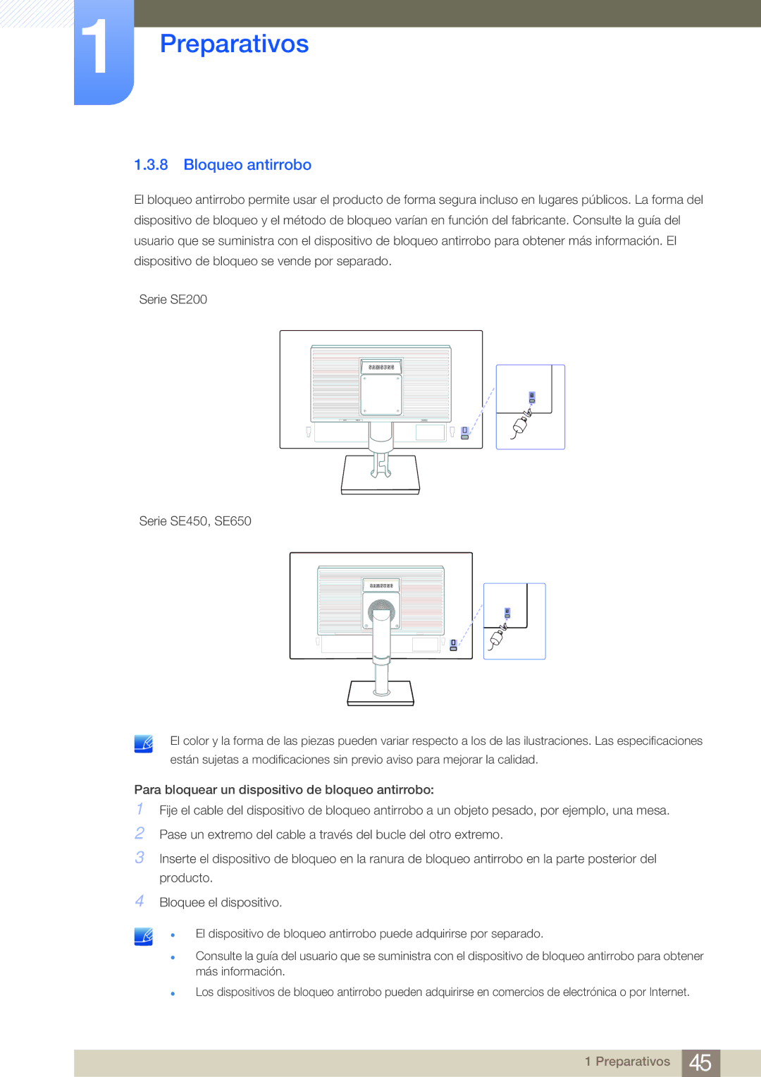 Samsung LS19E45KBW/EN, LS19E45KMW/EN, LS27E45KBS/EN, LS22E45KMSV/EN, LS22E45KBWV/EN, LS24E45UFS/EN manual Bloqueo antirrobo 