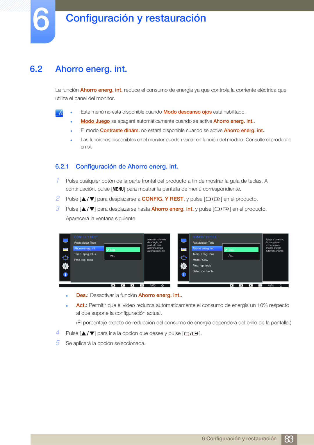 Samsung LS24E45KBSV/EN, LS19E45KMW/EN, LS19E45KBW/EN, LS27E45KBS/EN, LS22E45KMSV/EN Configuración de Ahorro energ. int 