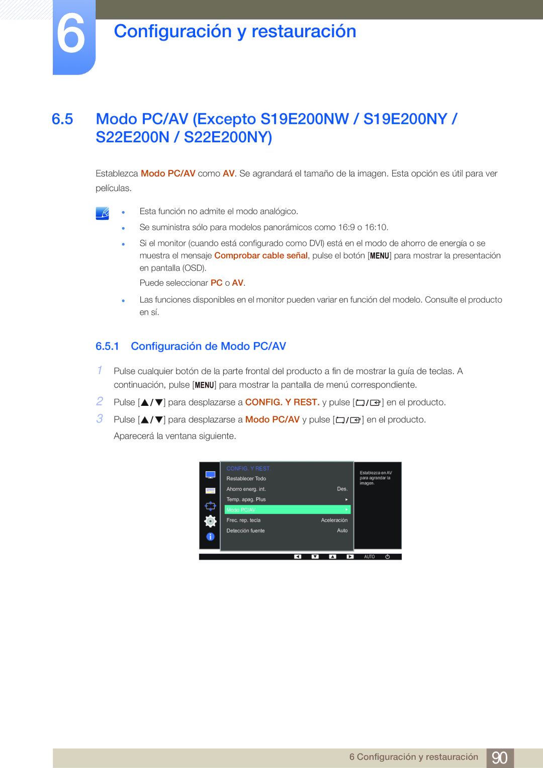 Samsung LS27E45KBS/EN, LS19E45KMW/EN, LS19E45KBW/EN, LS22E45KMSV/EN, LS22E45KBWV/EN, LS24E45UFS/EN Configuración de Modo PC/AV 