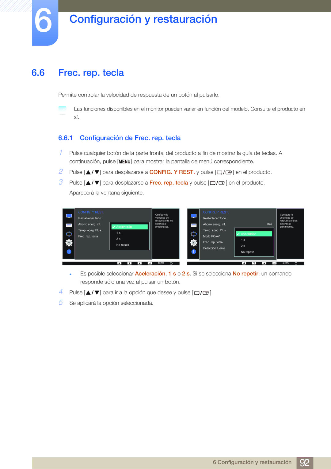 Samsung LS22E45KBWV/EN, LS19E45KMW/EN, LS19E45KBW/EN, LS27E45KBS/EN, LS22E45KMSV/EN Configuración de Frec. rep. tecla 