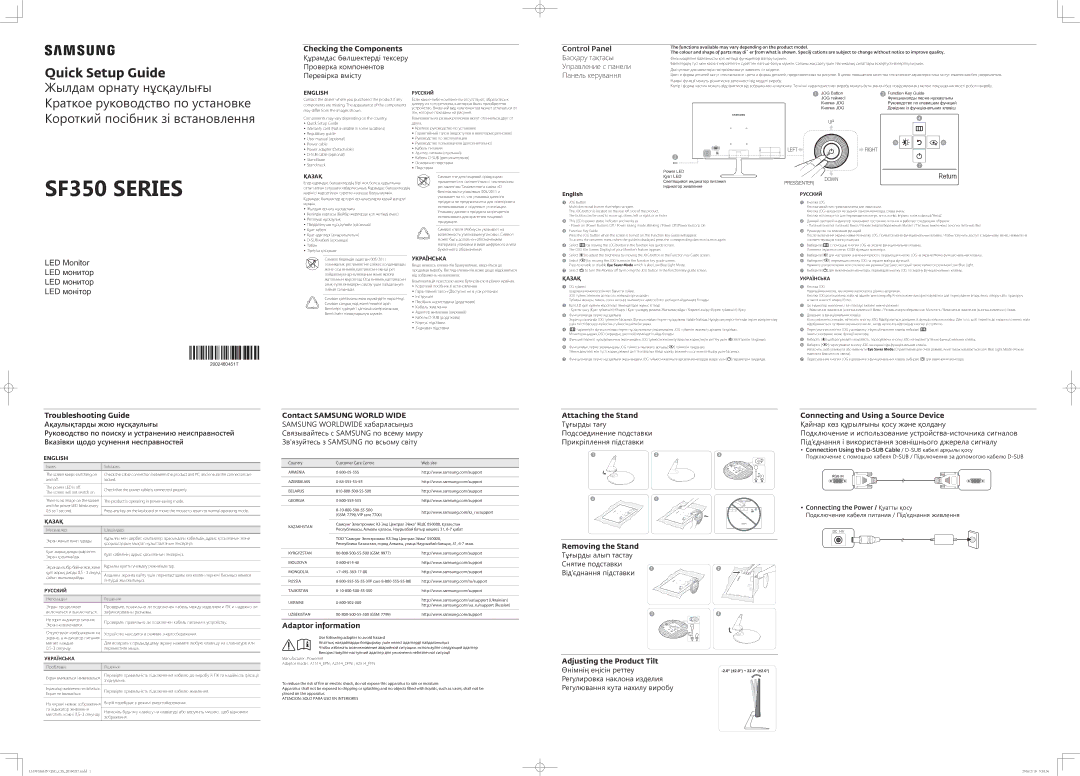 Samsung LS19F350HNIXCI manual Adaptor information, Adjusting the Product Tilt 