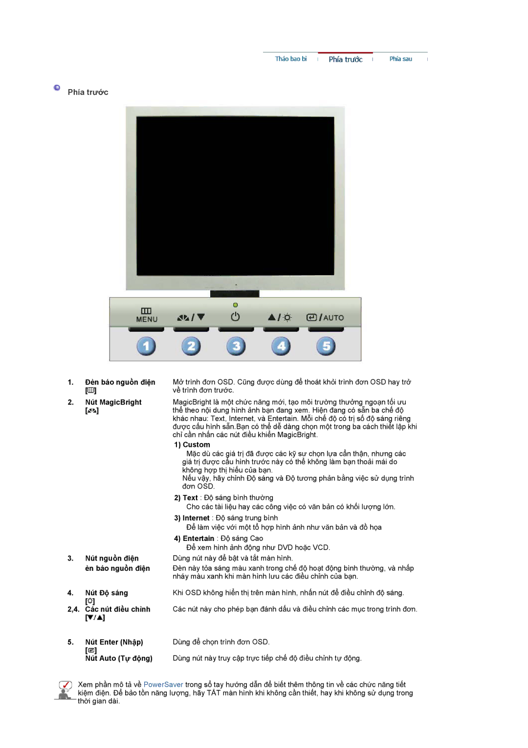 Samsung LS19GSESS/VNT manual Phía trѭӟc 