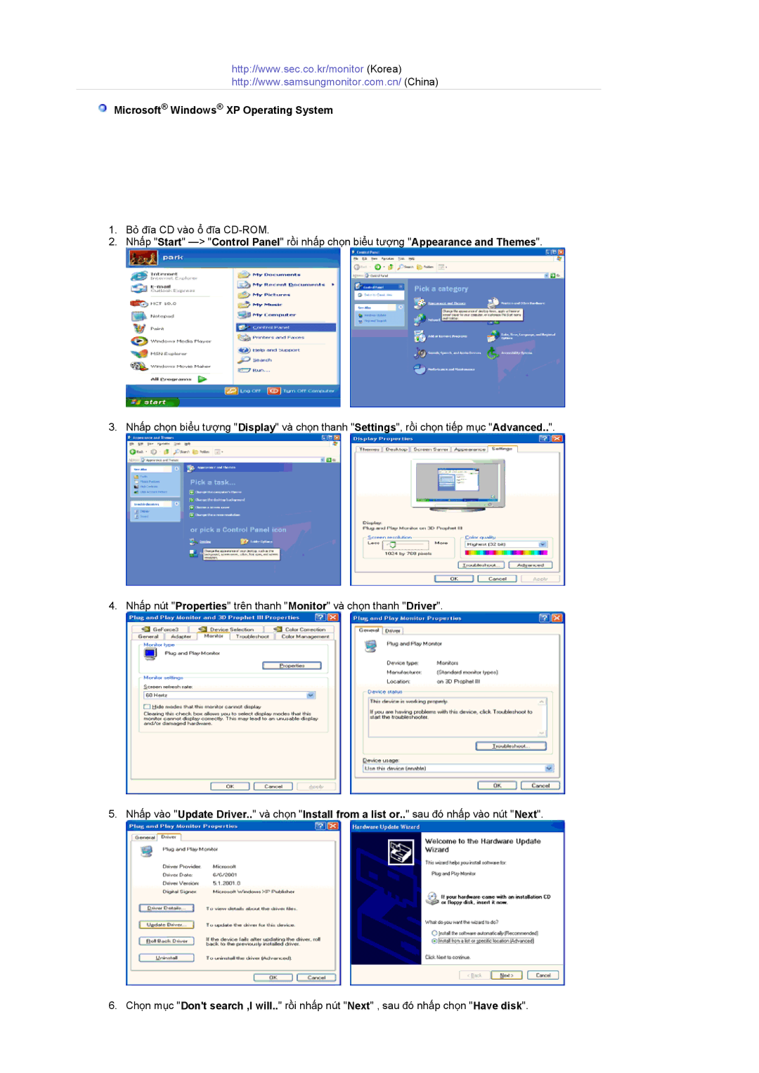 Samsung LS19GSESS/VNT manual Microsoft Windows XP Operating System 