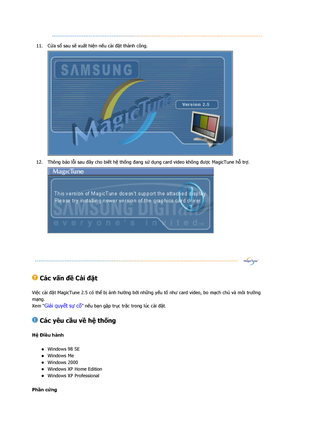 Samsung LS19GSESS/VNT manual Các vấn đề Cài đặt 