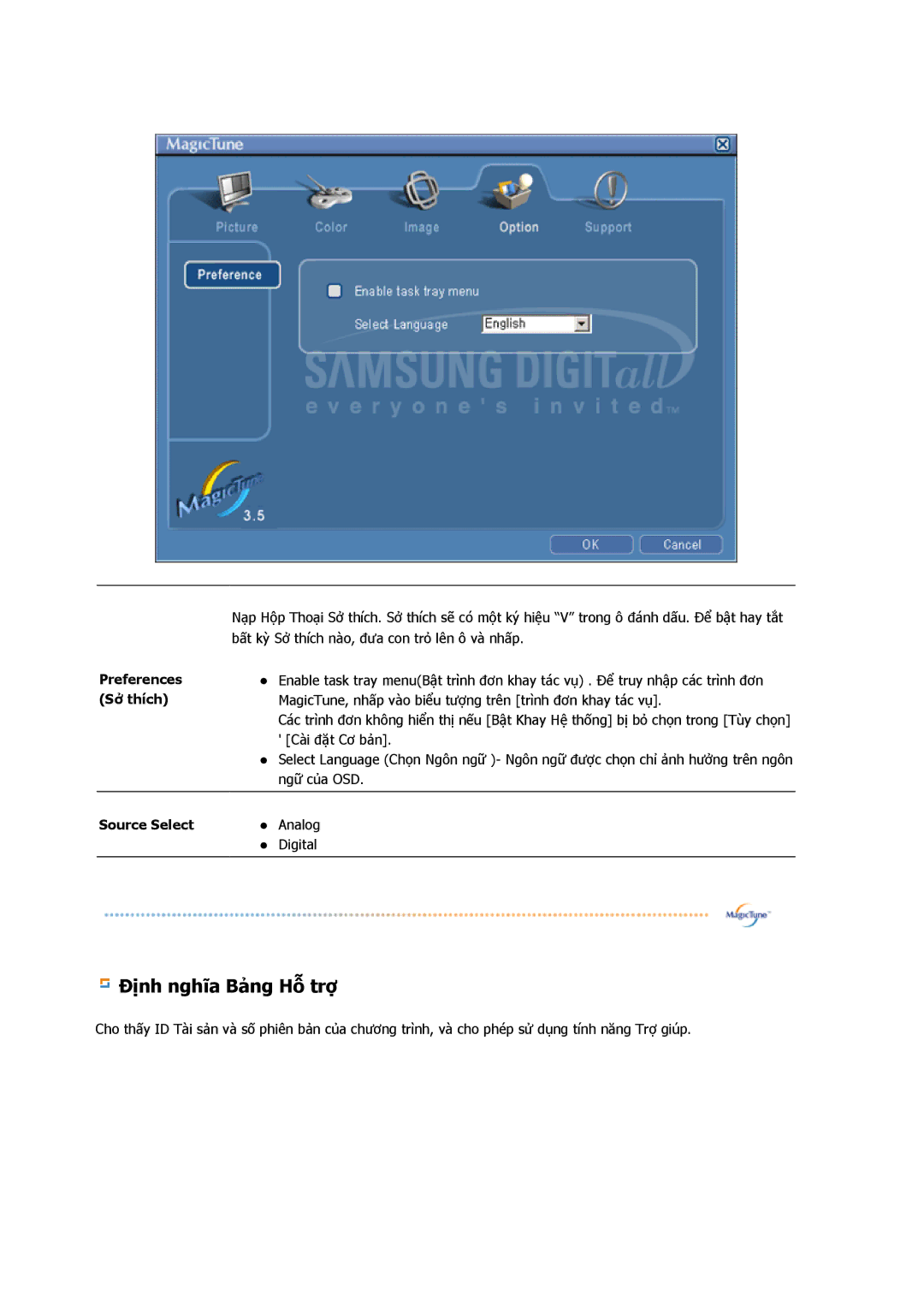 Samsung LS19GSESS/VNT manual Định nghĩa Bảng Hỗ trợ 