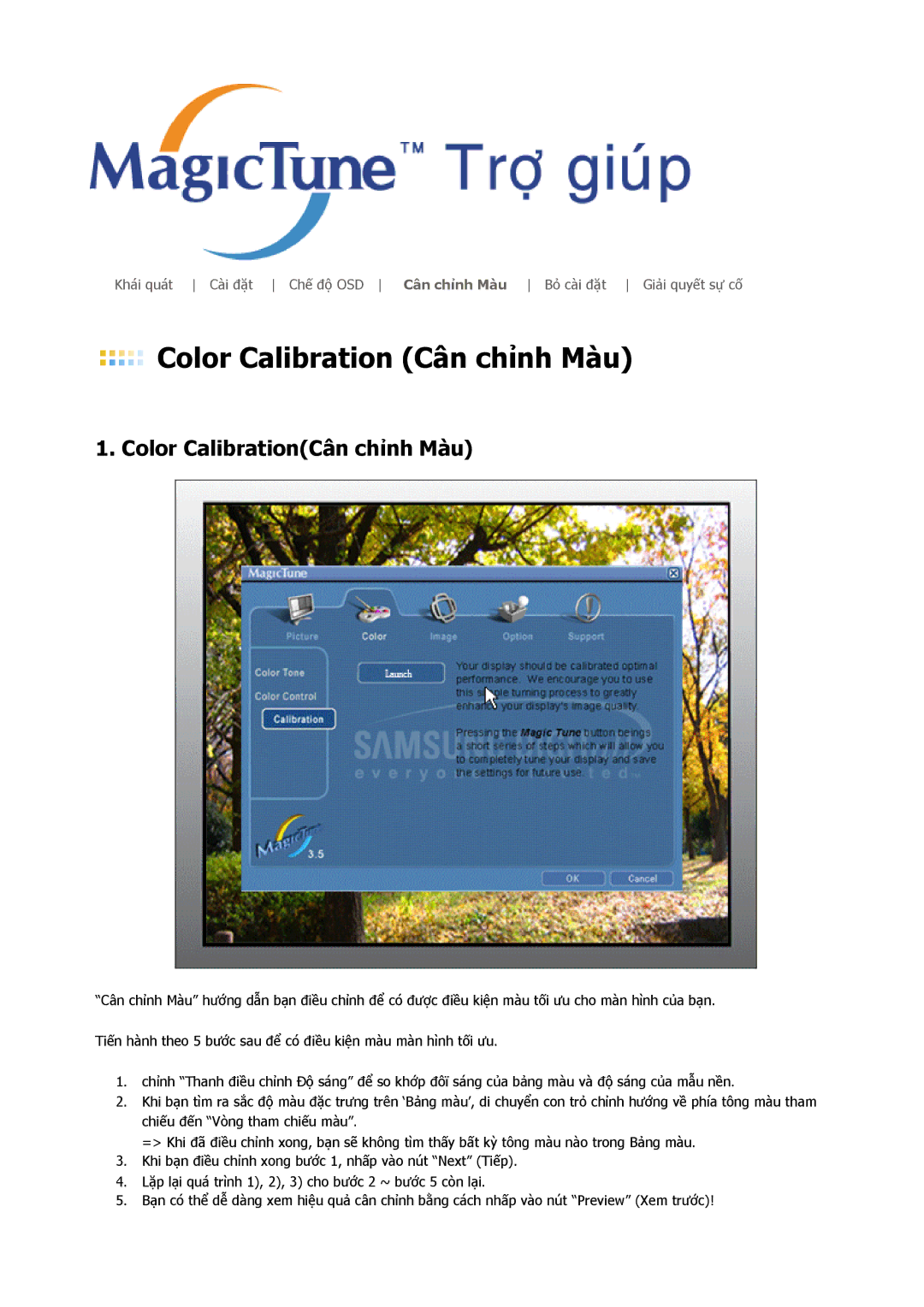 Samsung LS19GSESS/VNT manual Color Calibration Cân chỉnh Màu 