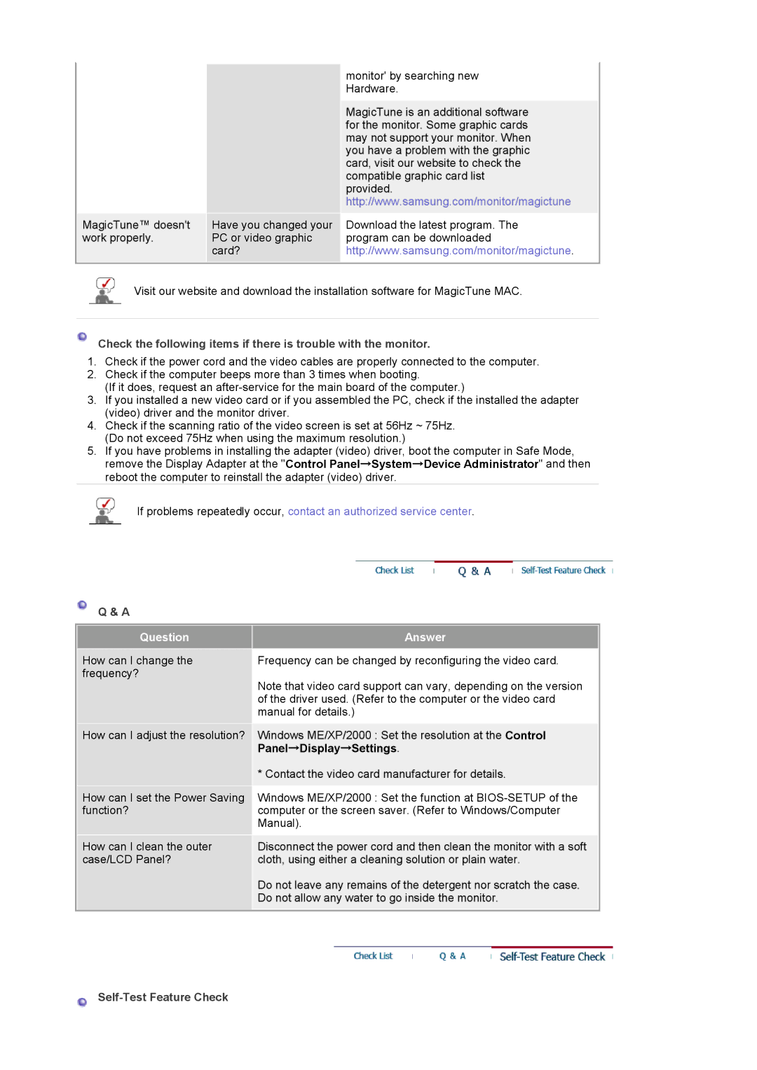 Samsung DE19PSQFV/XSJ, LS19GSESS/XSJ, LS19GSESB/XSJ, DE17PSQAQ/XSJ, DE19PSQAQ/XSJ manual Answer, Self-Test Feature Check 