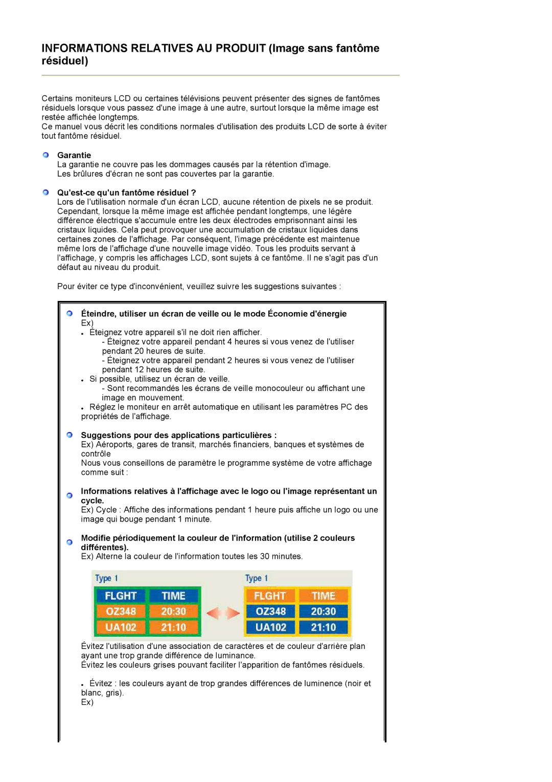 Samsung LS19HALESB/EDC manual Garantie, Quest-ce quun fantôme résiduel ?, Suggestions pour des applications particulières 