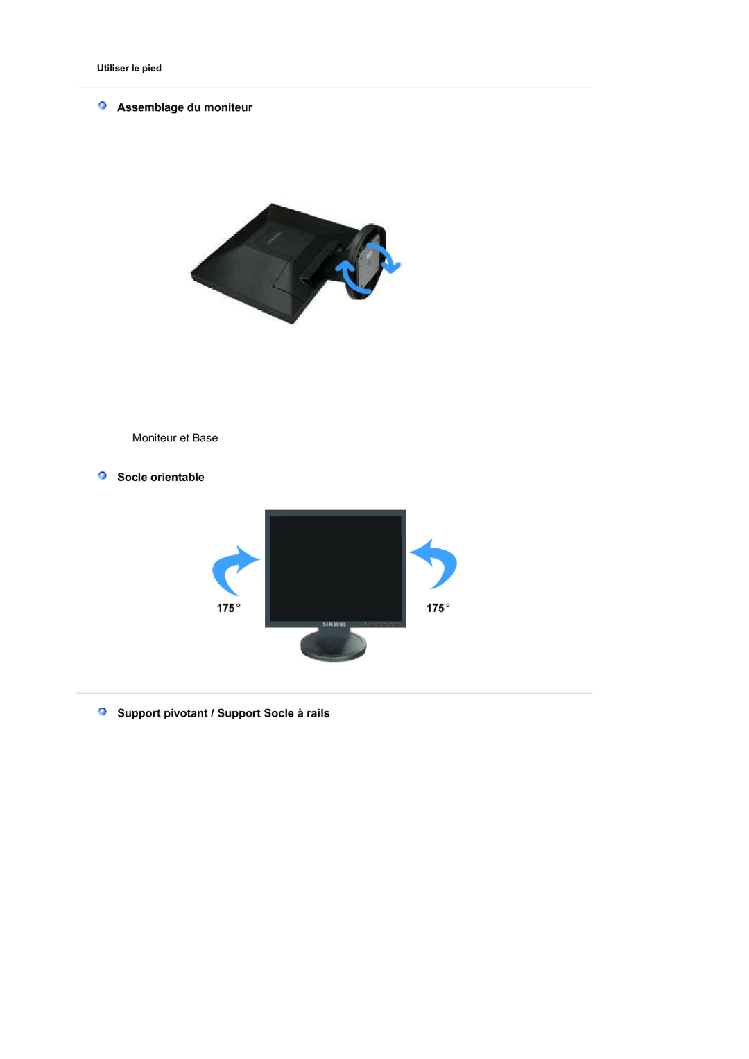 Samsung LS19HABTBV/EDC, LS19HATESH/EDC Assemblage du moniteur, Socle orientable Support pivotant / Support Socle à rails 