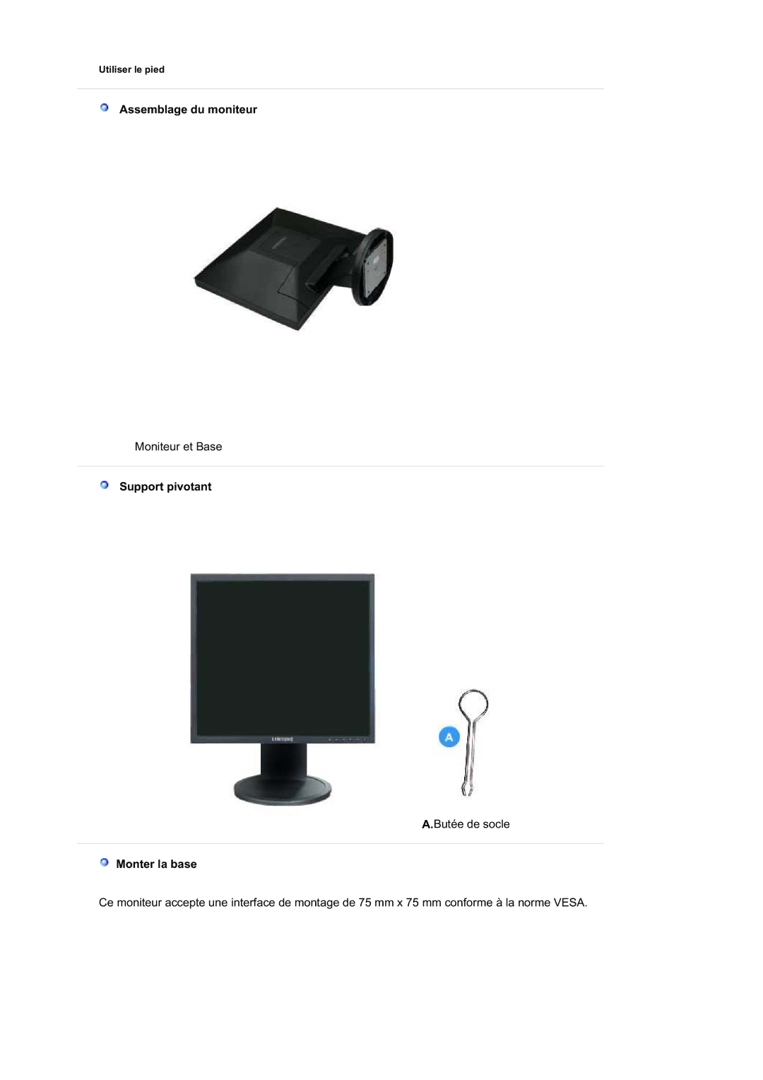 Samsung LS17HAHESQ/EDC, LS19HABTBV/EDC, LS19HATESH/EDC, LS19HALKSB/EDC, LS17HATTSQ/EDC, LS17HATESQ/EDC Assemblage du moniteur 