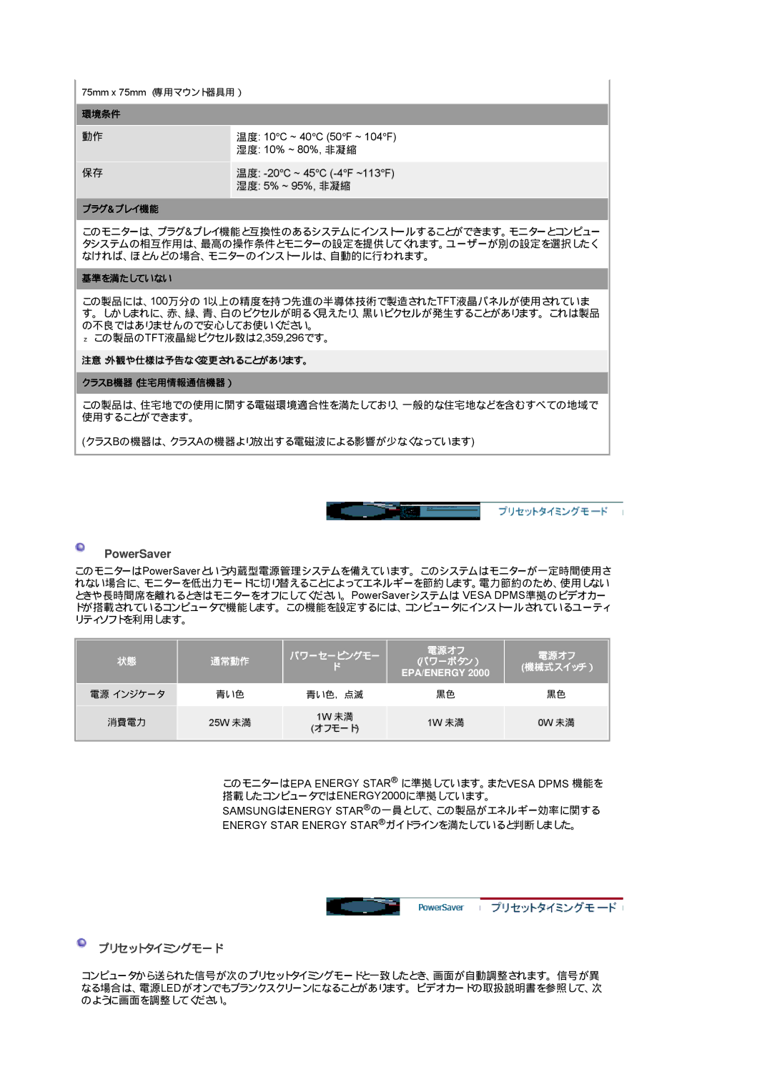 Samsung LS17HABTBV/XSJ, LS19HABTBV/XSJ, LS19HAAKN/XSJ, LS19HAAKB/XSJ, LS19HABTB1/XSJ, LS17HALTN/XSJ manual プリセットタイミングモード 