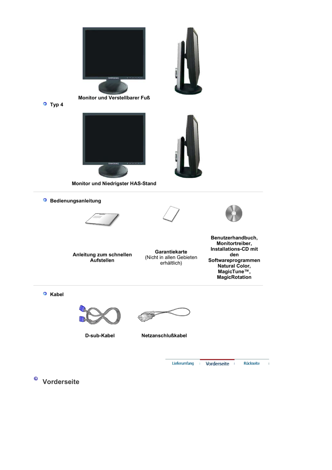 Samsung LS19HAPAS7/EDC, LS19HABTS7/EDC, LS17HABTS7/EDC, MJ19BSTBV/EDC Installations-CD mit, Kabel Sub-KabelNetzanschlußkabel 