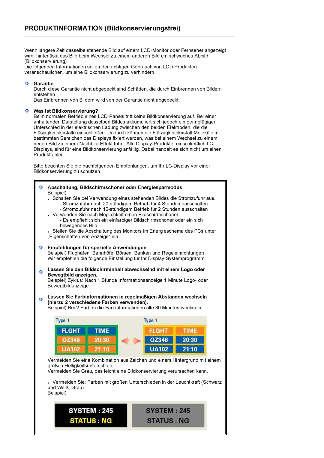 Samsung LS17HAAEB/EDC manual Garantie, Was ist Bildkonservierung?, Abschaltung, Bildschirmschoner oder Energiesparmodus 