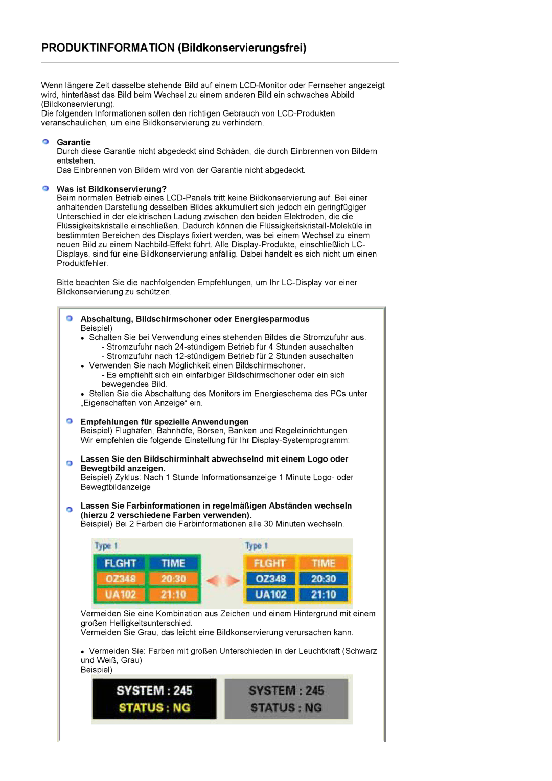 Samsung LS19HADKSP/EDC manual Garantie, Was ist Bildkonservierung?, Abschaltung, Bildschirmschoner oder Energiesparmodus 