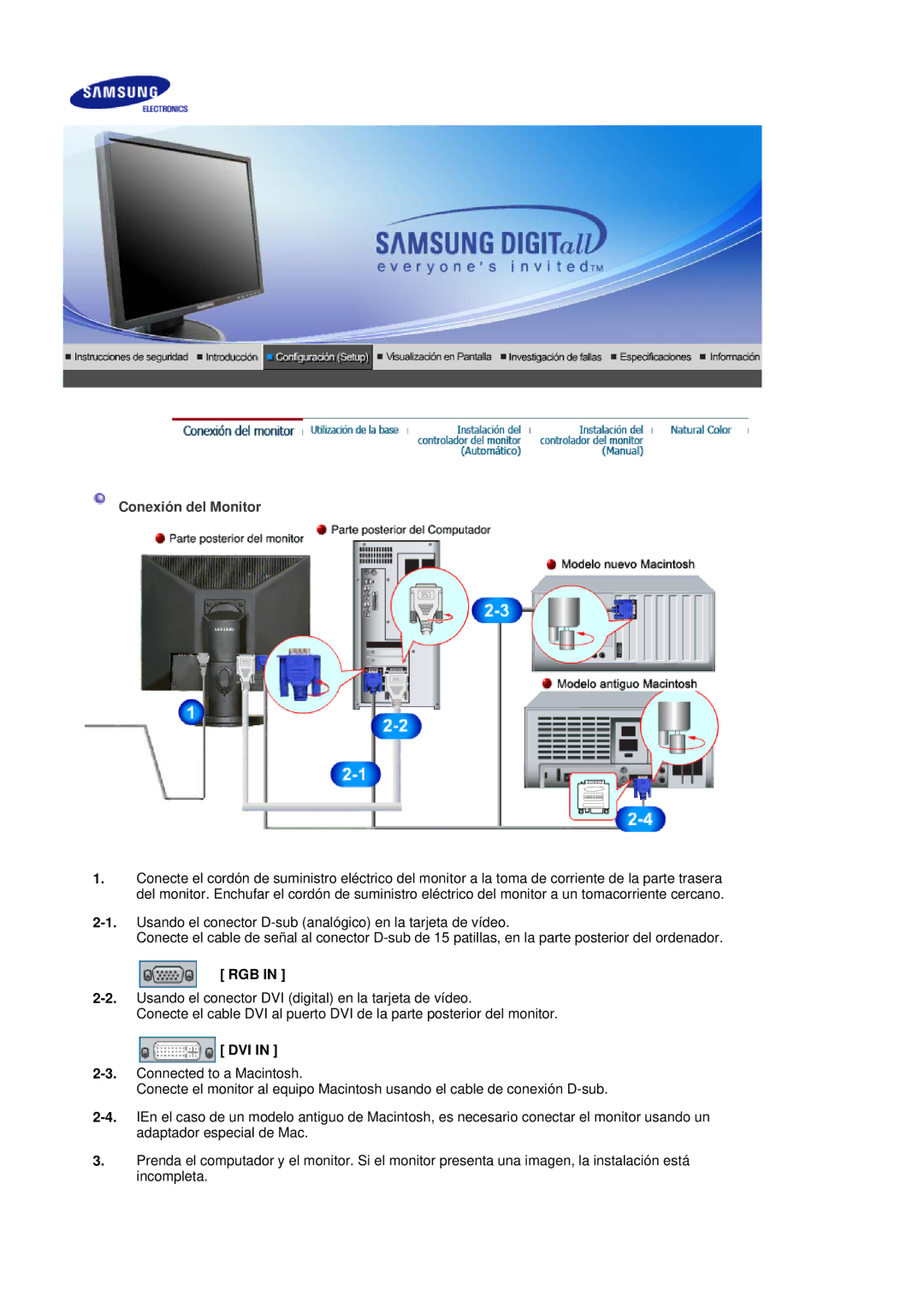 Samsung LS17HADKSH/EDC, LS19HADKSP/EDC, LS19HADKSE/EDC, LS17HADKSX/EDC manual Conexión del Monitor, Rgb, Dvi 