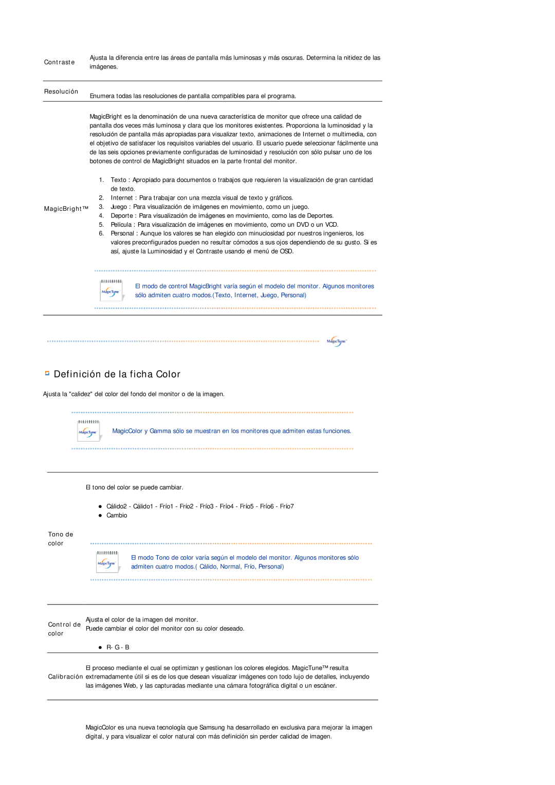 Samsung LS19HADKSP/EDC, LS19HADKSE/EDC, LS17HADKSX/EDC, LS17HADKSH/EDC manual Definición de la ficha Color 