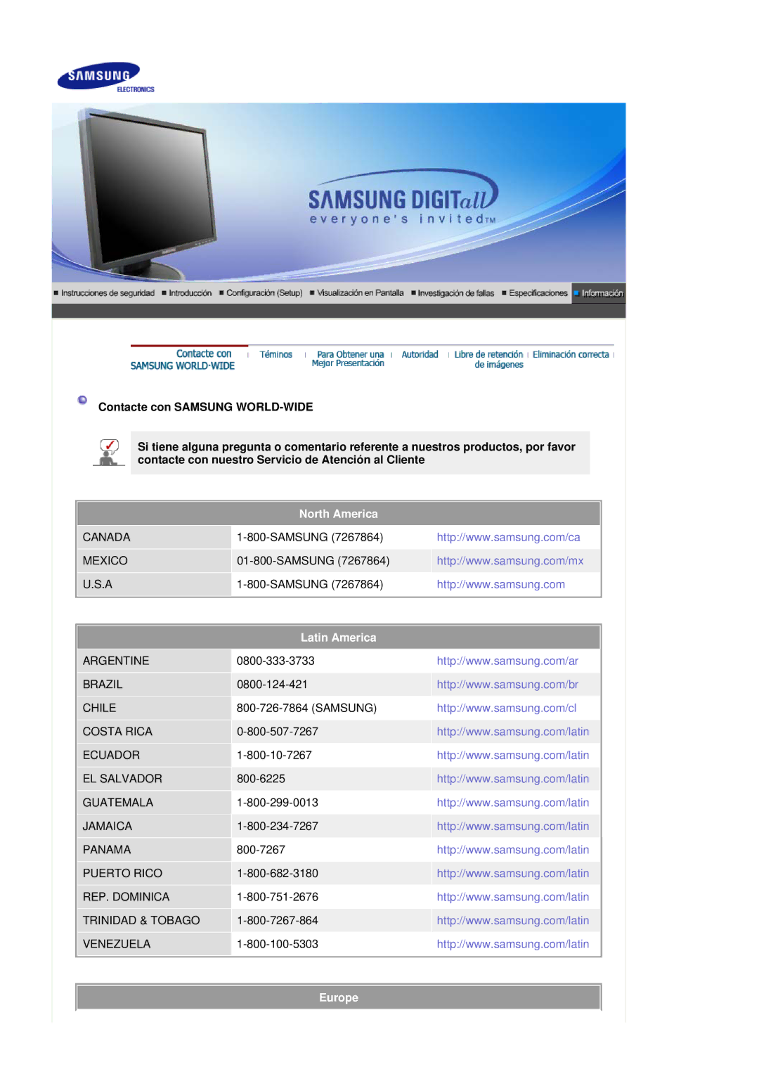 Samsung LS17HADKSX/EDC, LS19HADKSP/EDC, LS19HADKSE/EDC, LS17HADKSH/EDC manual North America 