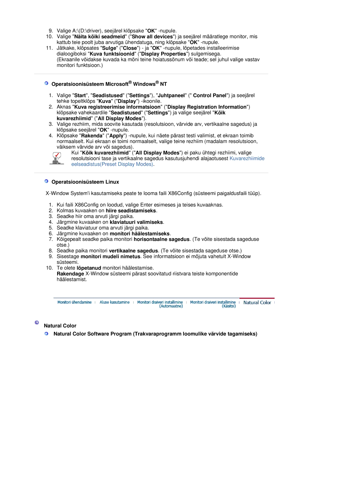 Samsung LS19HADKSE/EDC, LS19HADKSP/EDC manual Operatsioonisüsteem Linux, Järgmine kuvaaken on monitori häälestamiseks 