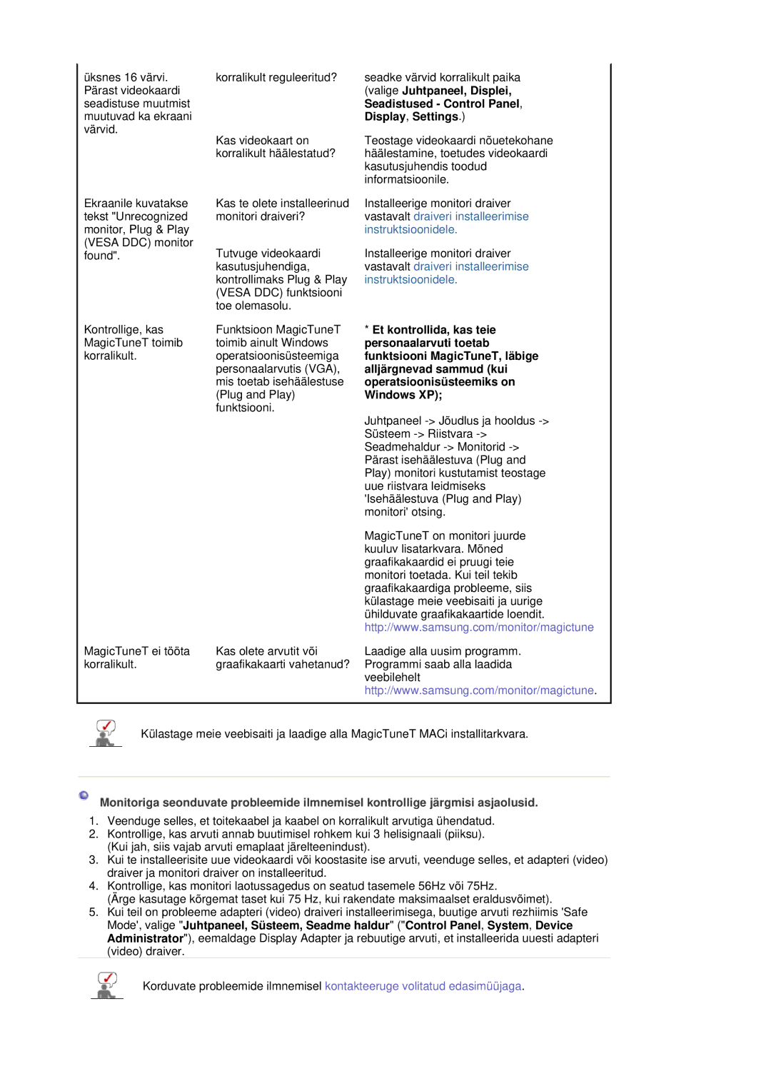 Samsung LS17HADKSX/EDC Valige Juhtpaneel, Displei, Seadistused Control Panel, Display , Settings, Et kontrollida, kas teie 