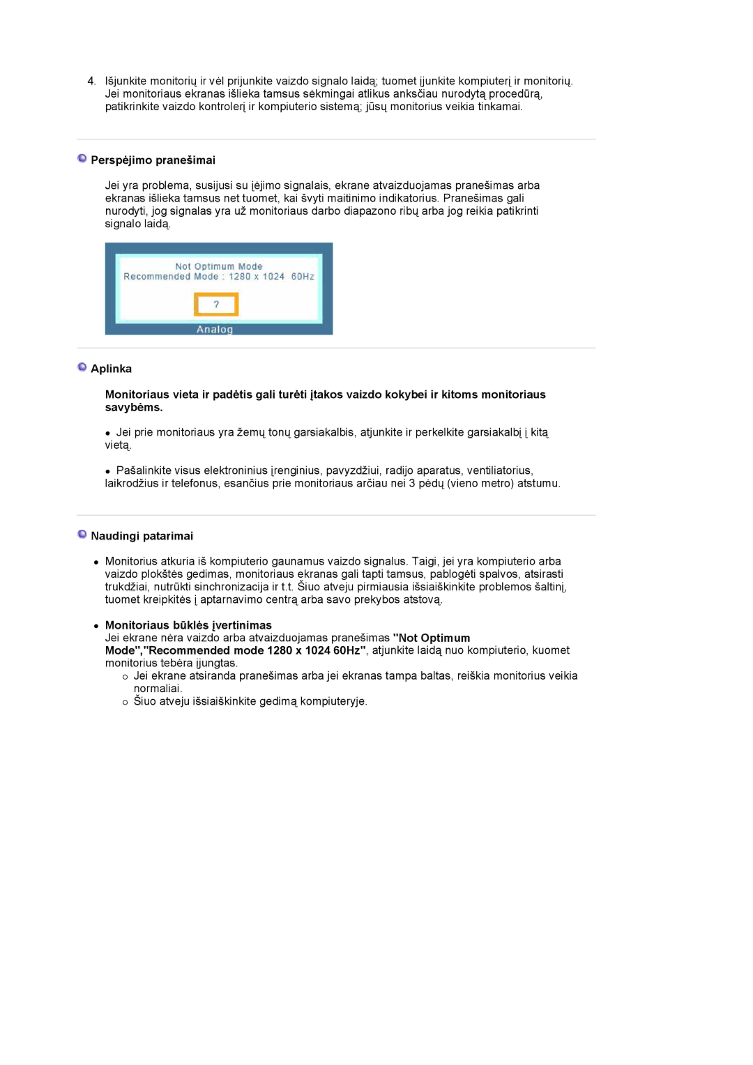 Samsung LS19HADKSP/EDC, LS19HADKSE/EDC manual Perspėjimo pranešimai, Naudingi patarimai, Monitoriaus būklės įvertinimas 