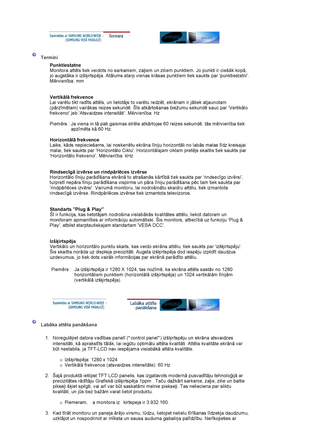 Samsung LS17HADKSH/EDC, LS19HADKSP/EDC, LS19HADKSE/EDC, LS17HADKSX/EDC manual Termini, Labāka attēla panākšana 