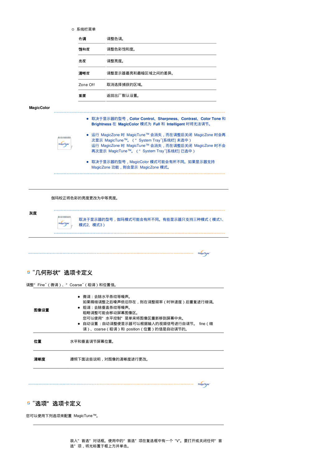 Samsung LS17HADKSH/EDC, LS19HADKSP/EDC, LS19HADKSE/EDC, LS17HADKSX/EDC manual 几何形状选项卡定义 