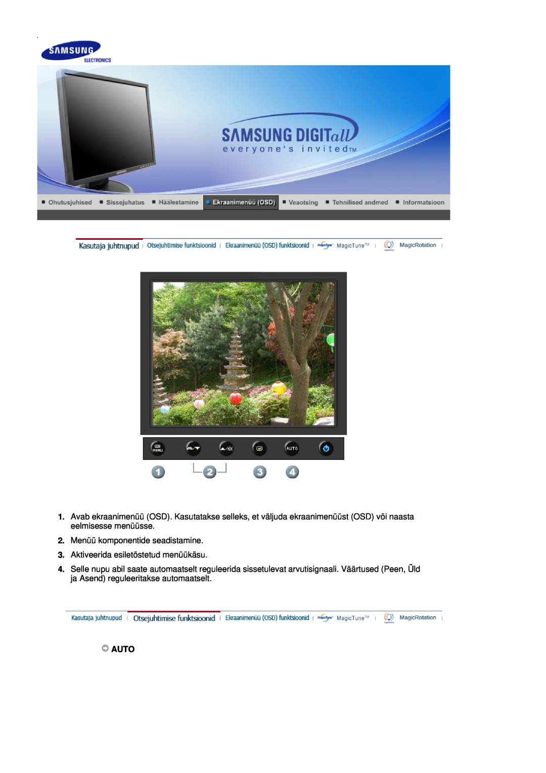 Samsung LS17HADKSH/EDC, LS19HADKSP/EDC manual Menüü komponentide seadistamine, Aktiveerida esiletõstetud menüükäsu, Auto 