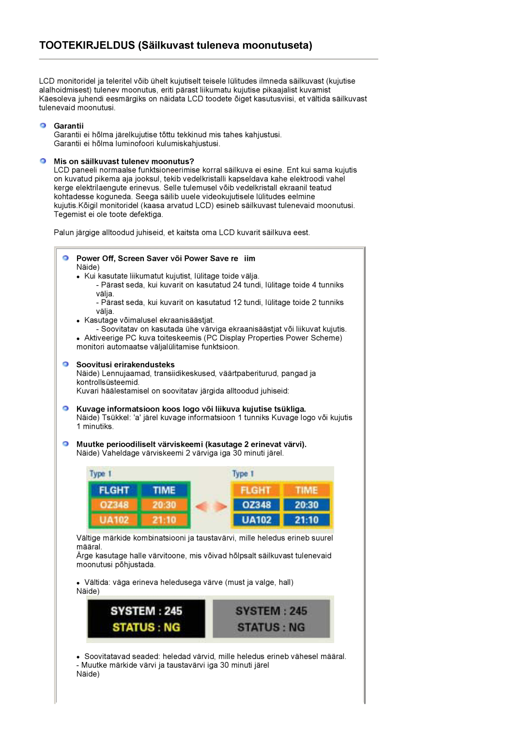 Samsung LS19HADKSE/EDC manual TOOTEKIRJELDUS Säilkuvast tuleneva moonutuseta, Garantii, Mis on säilkuvast tulenev moonutus? 